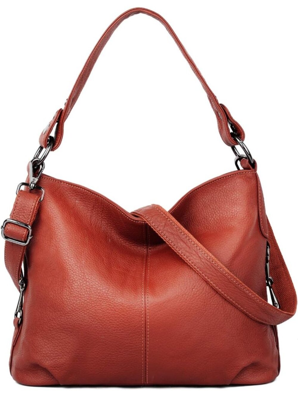 Women's Dark Orange Genuine Leather Slouchy Purse Crossbody Bag Zipper Pocket